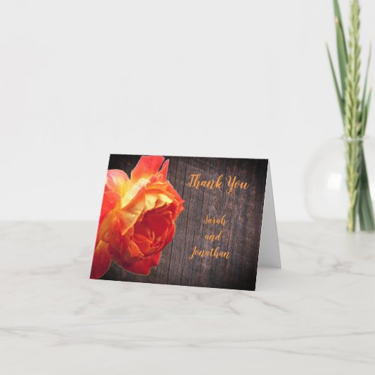 Orange Rose Barnwood Personalisiert Wedding Dankeskarte (Vorderseite)
