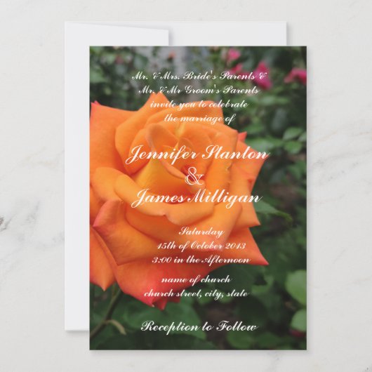 Orange Rose Blume Einladung (Vorderseite)
