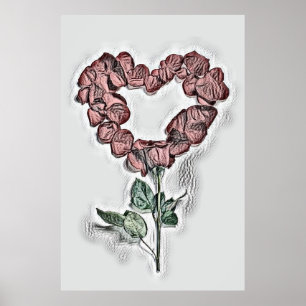 Orange Rose Blume Herz Vintag Zeichnend Poster