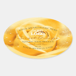 Orange Rose Blume Produktkennzeichnungen Palm Blät Ovaler Aufkleber