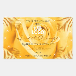 Orange Rose Blume Produktkennzeichnungen Palm Blät Rechteckiger Aufkleber