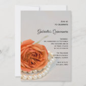 Orange Rose Blume und Perlen Quinceanera Party Einladung (Vorderseite)