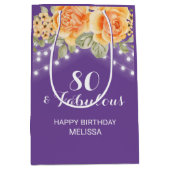 Orange Rose Blumenzellenleuchten Lila Geburtstag Mittlere Geschenktüte (Vorderseite)