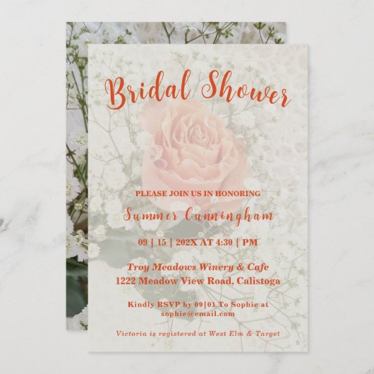 Orange Rose Bridal Dusche Einladung (Vorne/Hinten)