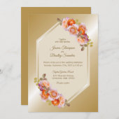 Orange Rose Floral Gold Floral Wedding Einladung (Vorne/Hinten)