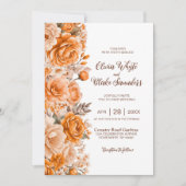 Orange Rose Floral Wedding Einladung (Vorderseite)