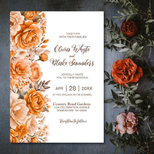Orange Rose Floral Wedding Einladung