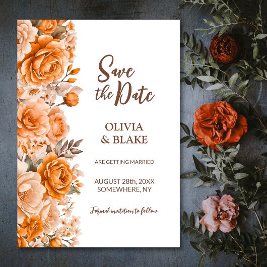 Orange Rose Floral Wedding Save The Date