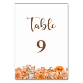 Orange Rose Floral Wedding Tischnummer (Vorderseite)