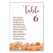Orange Rose Floral Wedding Tischnummer (Rückseite)