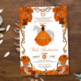 Orange Rose Floral Western Charro Quinceanera Einladung