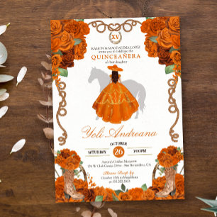 Orange Rose Floral Western Charro Quinceanera Einladung