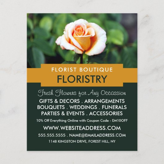 Orange Rose, Florist, Floristrische Werbung Flyer (Vorne)