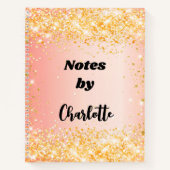 Orange Rose Gold Glitzer Namenskript Notizblock (Vorderseite)