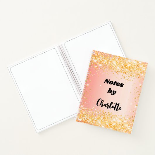 Orange Rose Gold Glitzer Namenskript Notizblock (Innenseite)