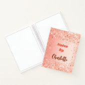 Orange Rose Gold Glitzer Namenskript Notizblock (Innenseite)