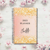 Orange Rose Gold Glitzer Skript Glam 2023 Planer