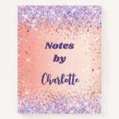 Orange Rose Gold lila violette Glitzer Name Notizblock (Vorderseite)