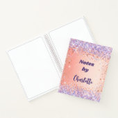 Orange Rose Gold lila violette Glitzer Name Notizblock (Innenseite)