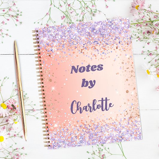 Orange Rose Gold lila violette Glitzer Name Notizblock