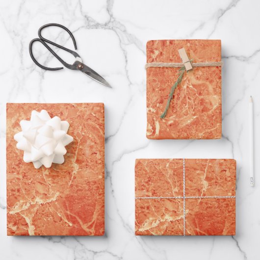 Orange Rose Gold Rote Marmortextur Geschenkpapier Set (Vorderseite)