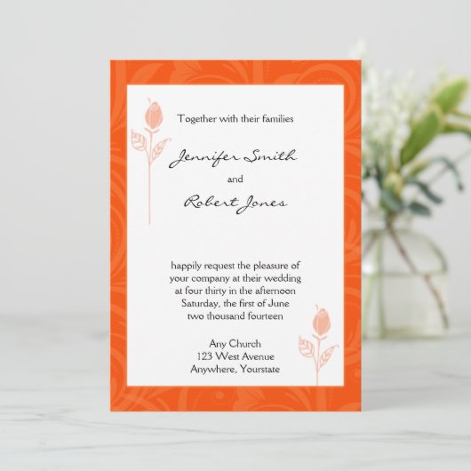 Orange Rose Graphic Wedding Einladung (Stehend Vorderseite)