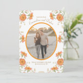 Orange Rose Hochzeit Termin Einladung (Stehend Vorderseite)