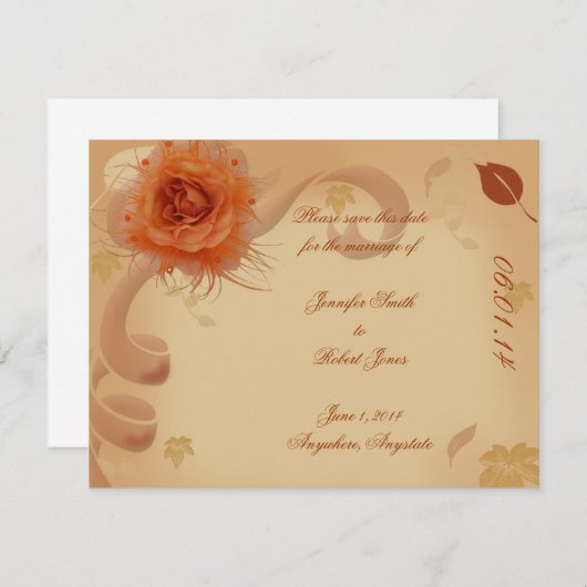 Orange Rose im Fall Save the Date (Vorne/Hinten)