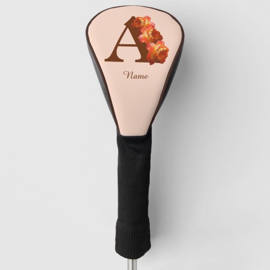 Orange Rose Monogram Initial A Your Name Golf Headcover (Vorderseite)