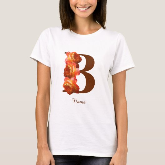 Orange Rose Monogram Initial B Ihr Name T-Shirt (Vorderseite)