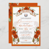 Orange Rose Quinceanera Western Charro Einladung (Vorne/Hinten)