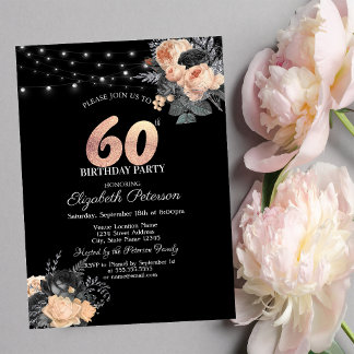 Orange Rose String Lights Black 60. Geburtstag Einladung
