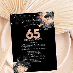 Orange Rose String Lights Black 65. Geburtstag Einladung