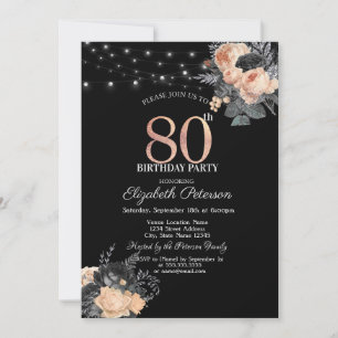 Orange Rose String Lights Black 80. Geburtstag Einladung