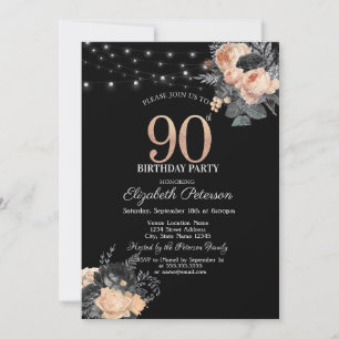 Orange Rose String Lights Black 90. Geburtstag Einladung