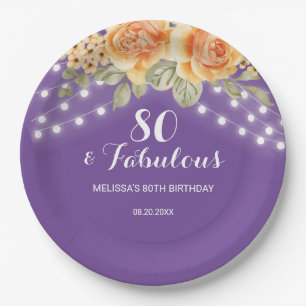 Orange Rose String Lights Lila Geburtstag Pappteller