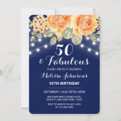 Orange Rose String Lights Navy Geburtstag Einladung (Vorderseite)