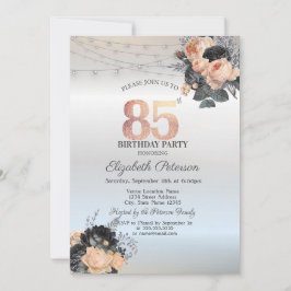 Orange Rose String Lights Silver 85. Geburtstag Einladung
