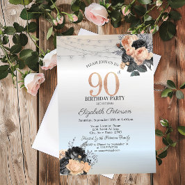 Orange Rose String Lights Silver 90. Geburtstag Einladung