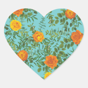 Orange Rose Wedding Aquamarin Aqua Herz-Aufkleber
