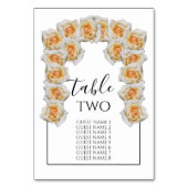 Orange Rose Wedding Guest Names Tischnummer (Vorderseite)