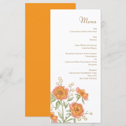 Orange Rose Wedding Menus Menükarte (Vorne/Hinten)