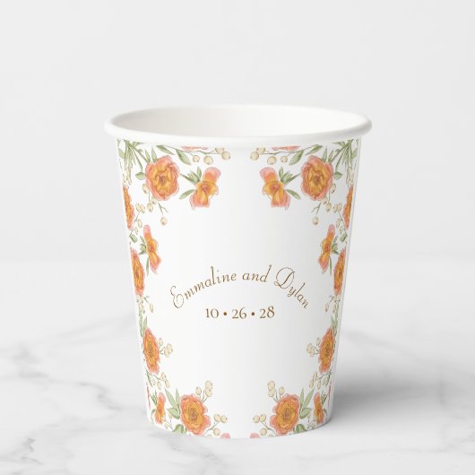 Orange Rose Wedding Pappbecher (Rückseite)
