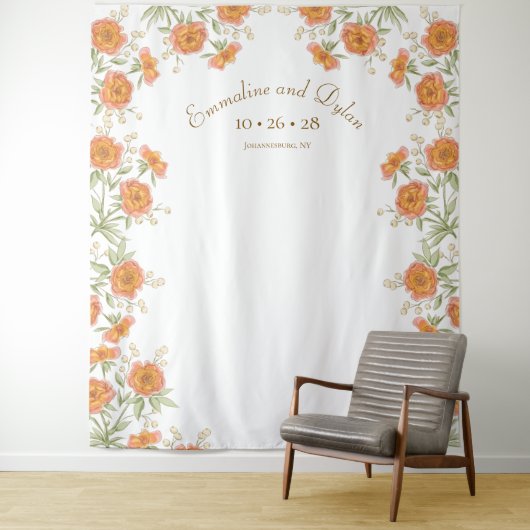 Orange Rose Wedding Photo Backdrop Wandteppich (Beispiel)