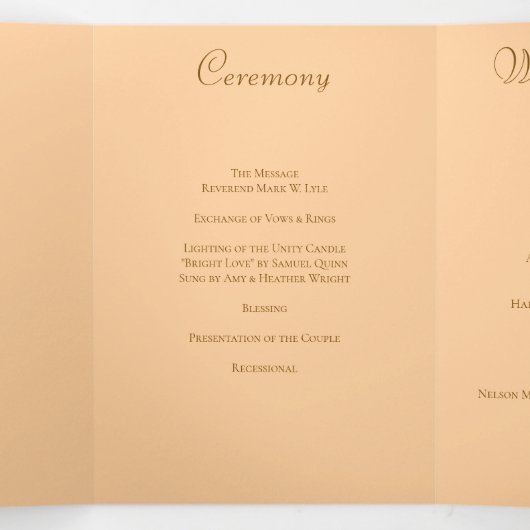 Orange Rose Wedding Programs Dreifach-gefaltete Programmkarte (Innenseite Mitte)