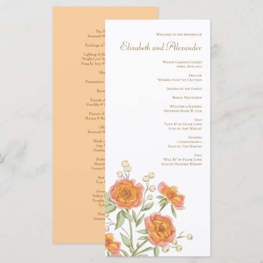 Orange Rose Wedding Programs Menükarte (Vorne/Hinten)