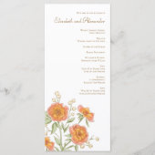 Orange Rose Wedding Programs Menükarte (Vorderseite)