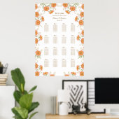 Orange Rose Wedding Seating Chart Poster (Heimbüro)