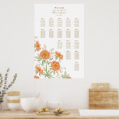 Orange Rose Wedding Seating Chart Poster (Küche)