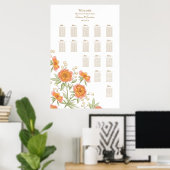 Orange Rose Wedding Seating Chart Poster (Heimbüro)
